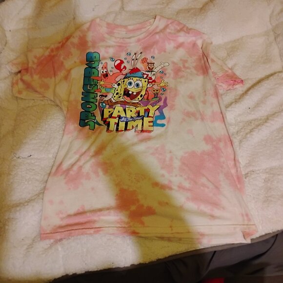 Mens Large Tie Dyed Spongebob Squarepants Party Time Shirt Vintage Nickelodeon - Picture 1 of 4